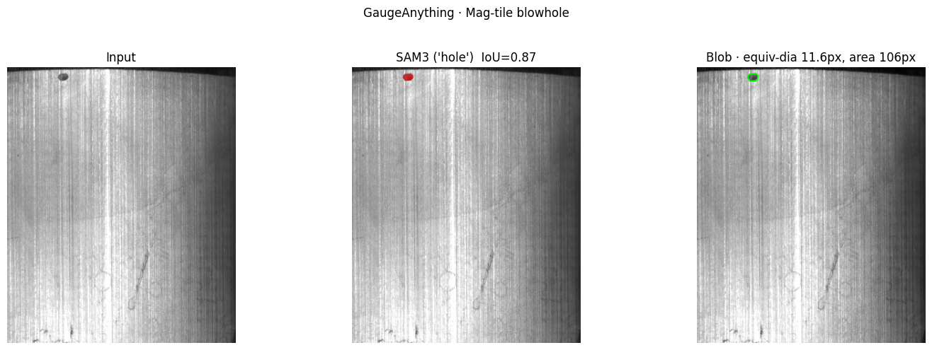 Metal equipment defect diameter measurement