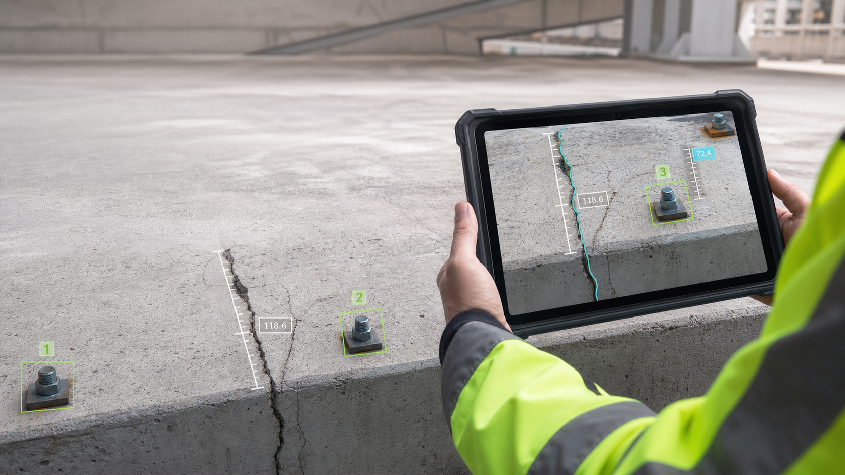 Industrial site photo with measurement overlays